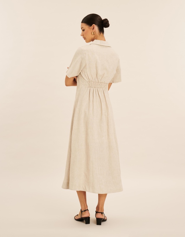 AERE - Opal Linen Open Collar Midi Dress