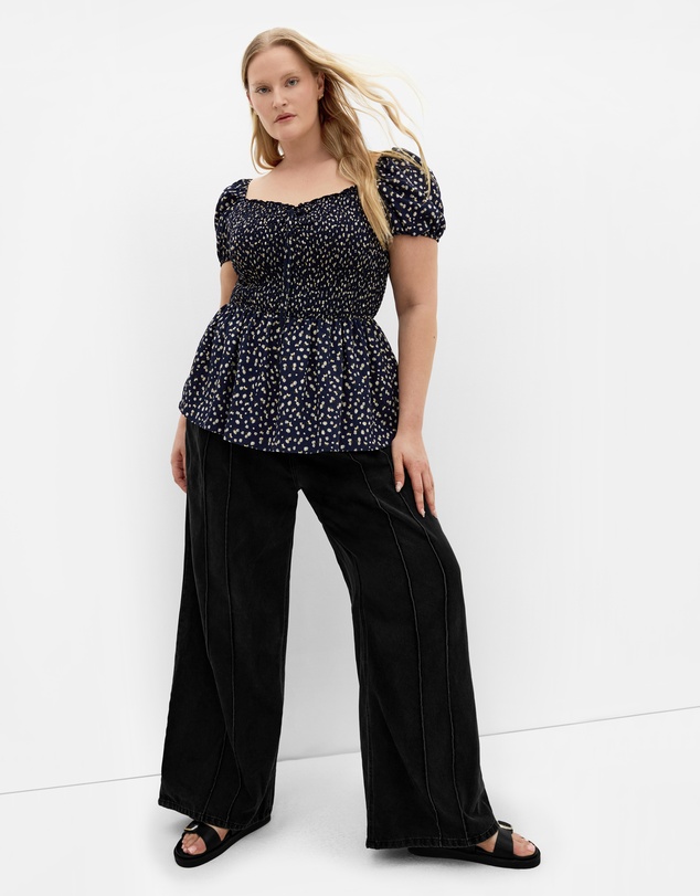 City Chic - Azure Shirred Print Top