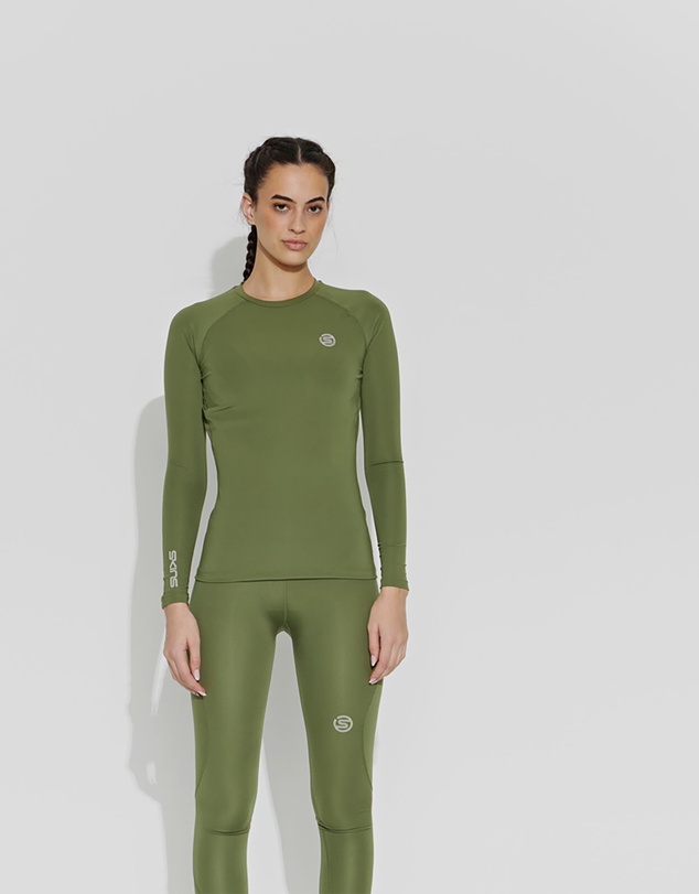 SKINS - SKINS Compression Women's Series-2 Gym Clothing Long Sleeve Top Khaki