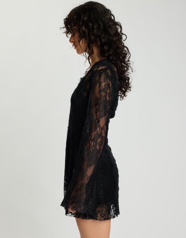 ONE TEASPOON - Vintage Whisper Lace Longsleeve Mini Dress - Black