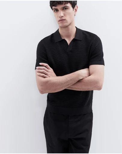 UNISON - Pointelle Stitch Knit Polo