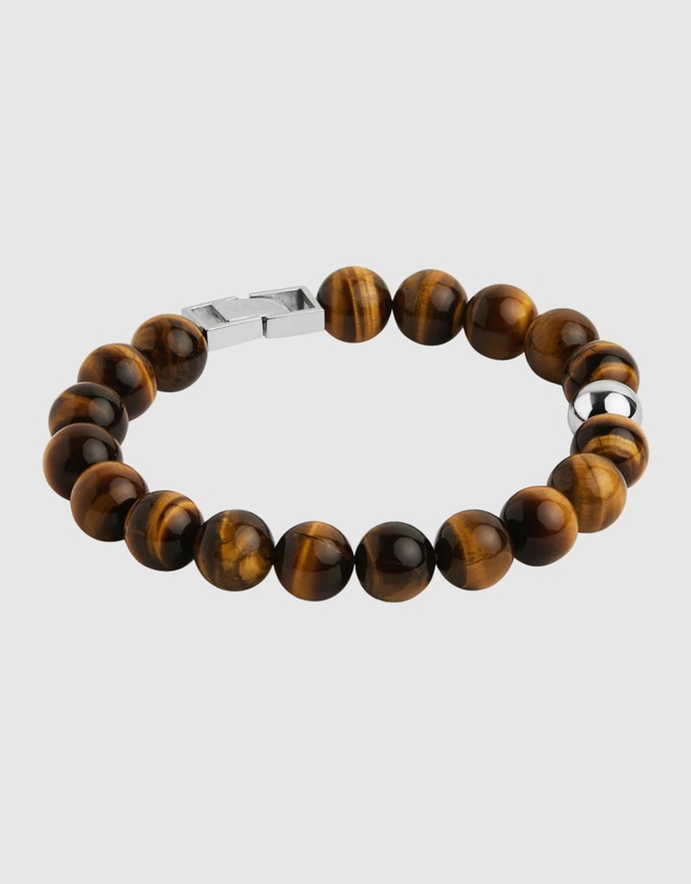 Najo - Atlas 10mm Tiger Eye & Steel Bracelet