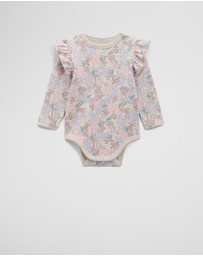 Country Road - Organically Grown Cotton Blend Frill Long Sleeve Logo Bodysuit
