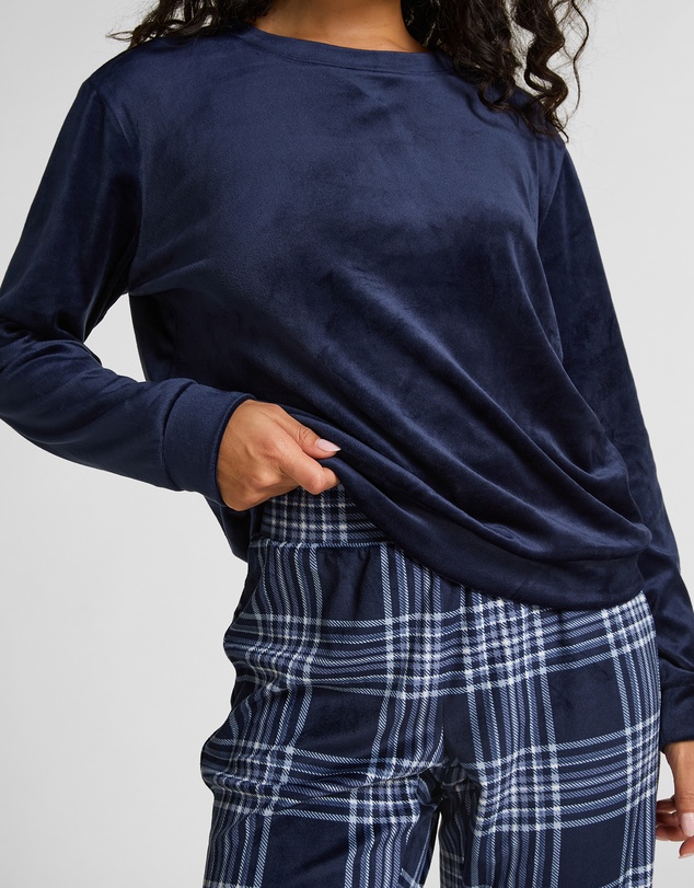 Hunkemoller - Long Sleeve Velours Check PJ Set