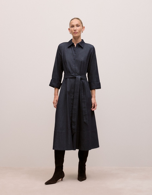 Trenery - Denim Pleat Detail Shirt Dress in Dark Indigo