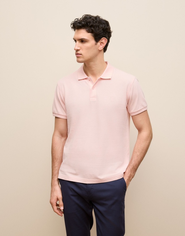 Trenery - Pique Monogram Short Sleeve Polo in Soft Pink
