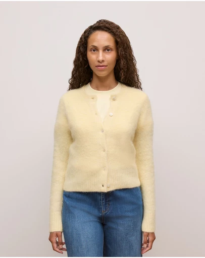 Trenery - Brushed Alpaca Button Through Cardigan in Winter Butter