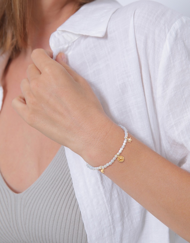 Elli Jewelry - Bracelet with Beads Star Moonstone and Zirconia 925 Sterling Silver Gold-plated