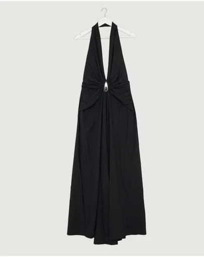 Revibe - Repaired Christopher Esber Crystal Pendant Ruched Lycra Halter Dress - AU 12