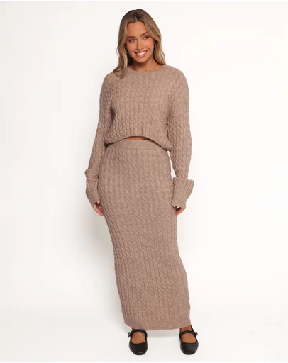Petal & Pup - Reid Cable Knit Skirt Set - Taupe