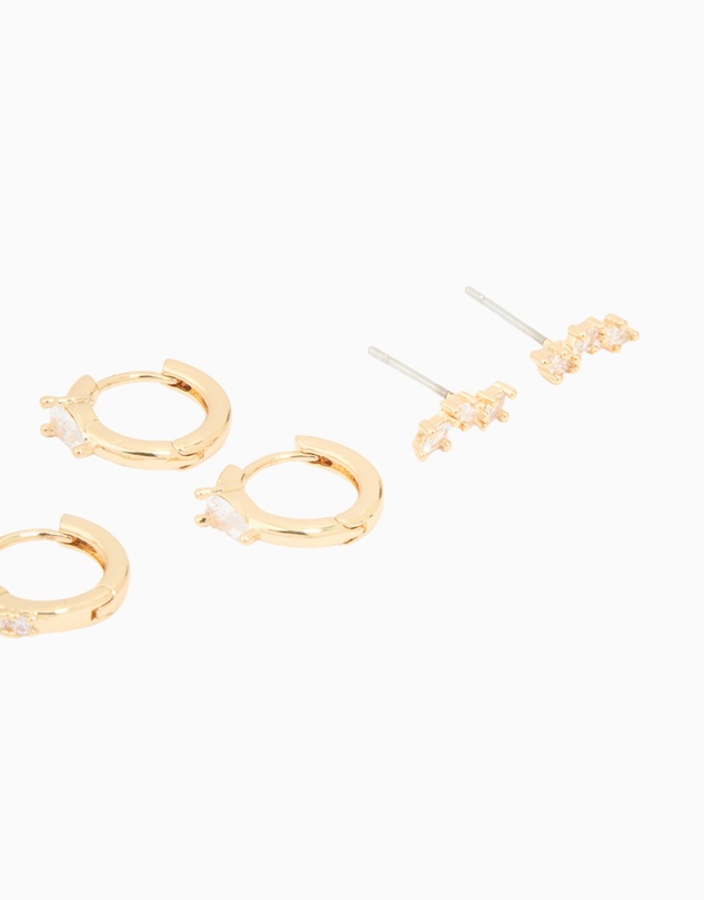 Lovisa - Gold Plated Cubic Zirconia Fine Huggie & Stud Earrings 4-Pack