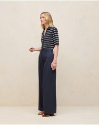 Trenery - Cotton Blend Tailored Wide Leg Pant in Night Sky