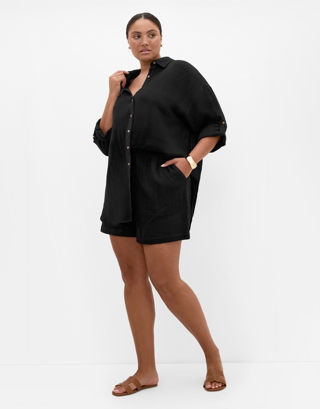 City Chic - Plus size Poolside Cover Up Shirt - black