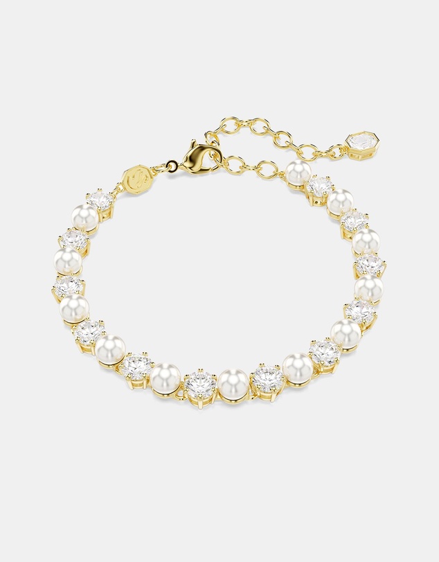 Swarovski - Matrix Tennis Bracelet, Crystal Pearl, Round Cut, White, Gold-tone Plated