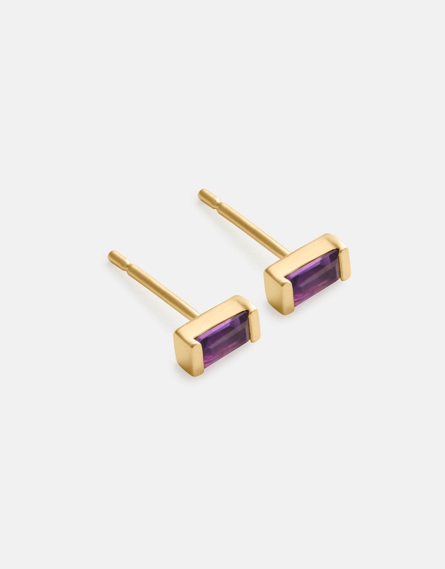 Kirstin Ash - Baguette Birthstone Studs February - Amethyst