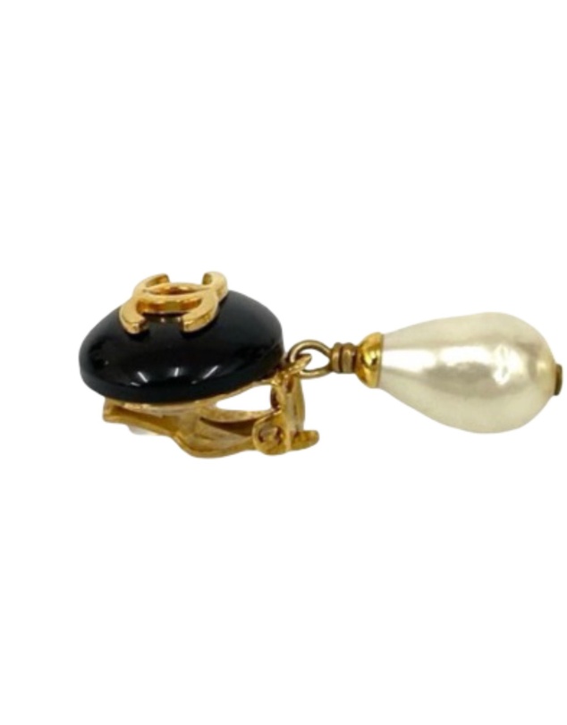 Pre-Loved by Azura Reborn - Pre-Loved CC Gold Plated Resin and Faux Pearl Drop Clip On Earrings