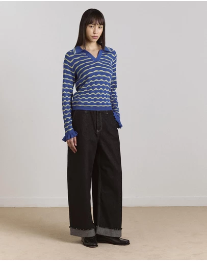 Damson Madder - Silvia Cotton Merino Blend Polo Jumper