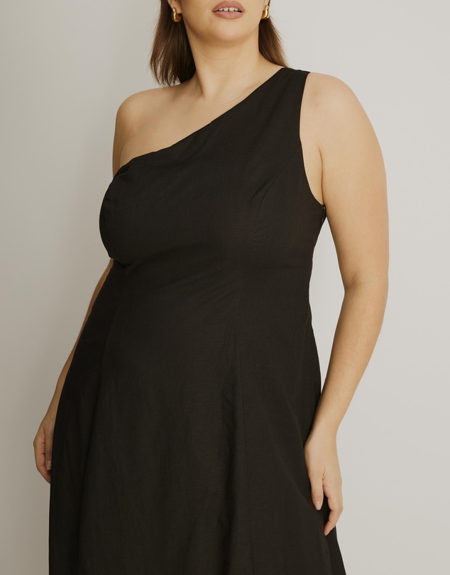 Atmos&Here Curvy - Oralie One Shoulder Linen Blend Midi Dress