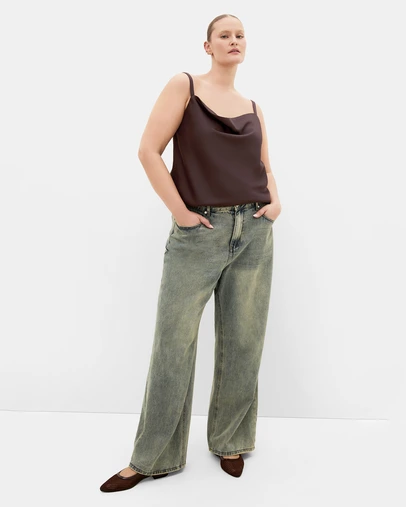 City Chic - Plus size Cowl Neck Satin Cami - chocolate