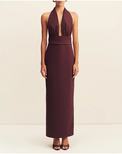 Shona Joy - Campbell Halter Plunged Maxi Dress