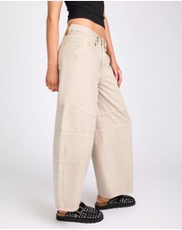 ONE TEASPOON - Barrel Mid Waist Wide Leg Denim Jeans - Stone