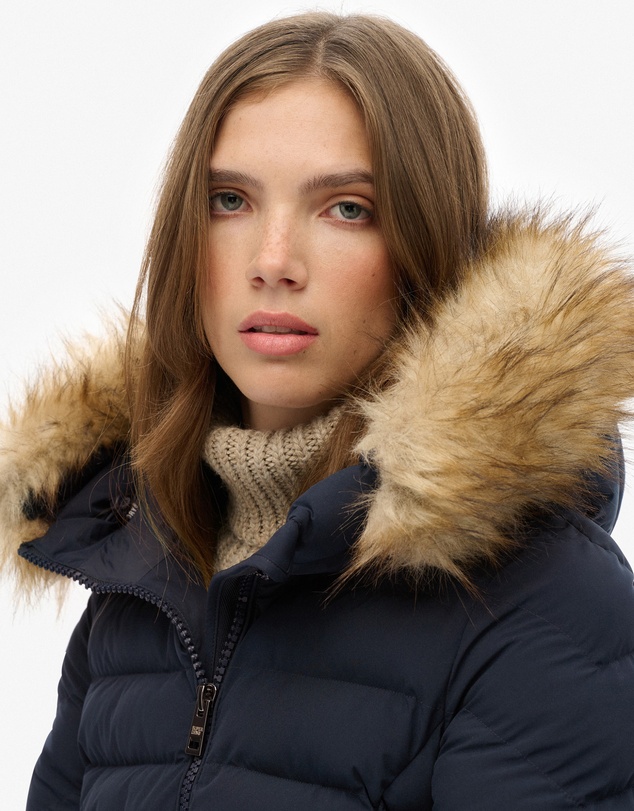 Superdry - Fuji Faux Fur Slim Fit Hood Padded Jacket
