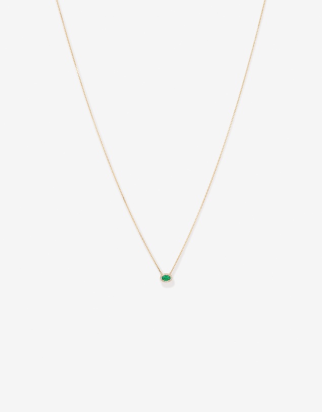 Michael Hill - Oval Cut Green Emerald Gemstone and 0.05 Carat TW Diamond Halo Necklace in 10kt Yellow Gold