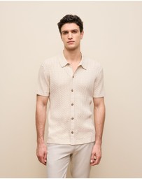 Trenery - Cotton Cable Short Sleeve Shirt in Stone