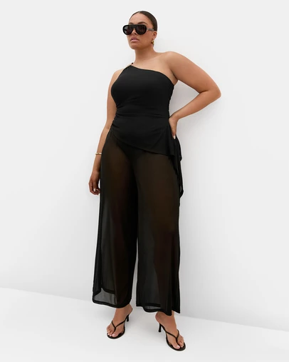 City Chic - Plus size Lauren Sheer Wide Leg Pant - black