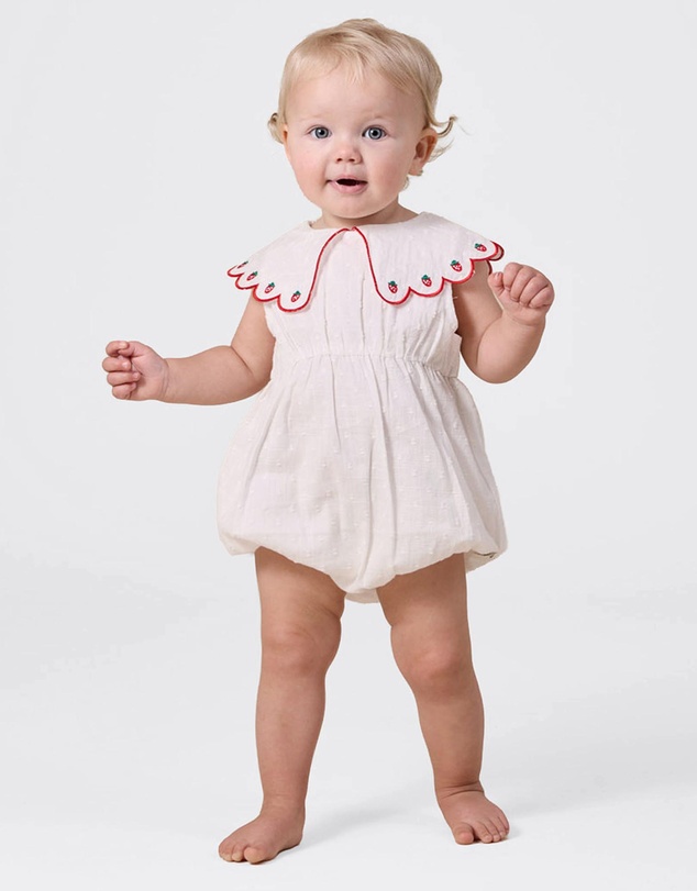Goldie + Ace - Scallop Collar Strawberry Romper - Babies