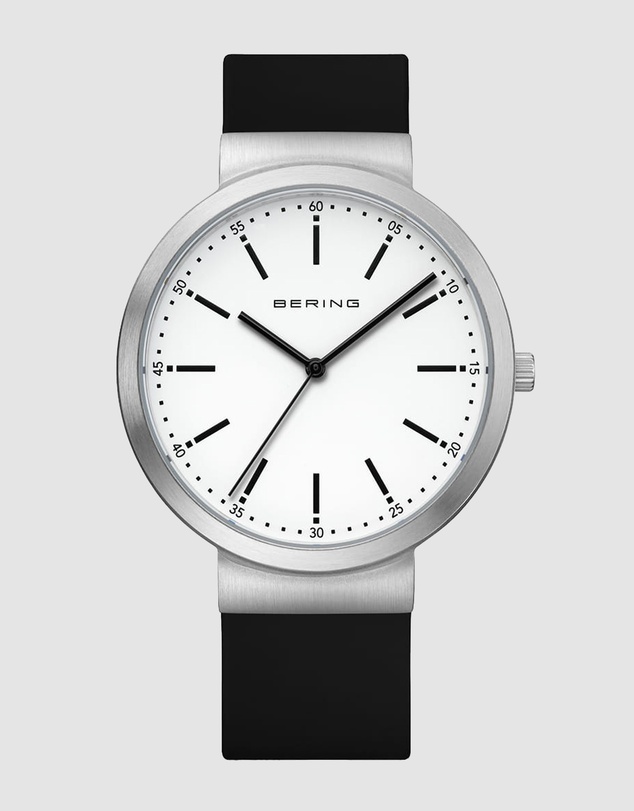 Bering - Bering Gents 41mm White Dial Black Silicon Strap Watch