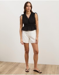 Atmos&Here - Ray Linen Blend Sleeveless Gathered Top