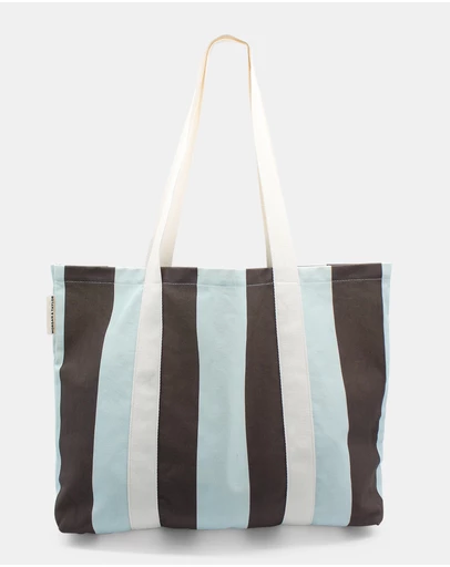 Morgan & Taylor - Haven Beach Tote Bag in Blue and Brown Stripes