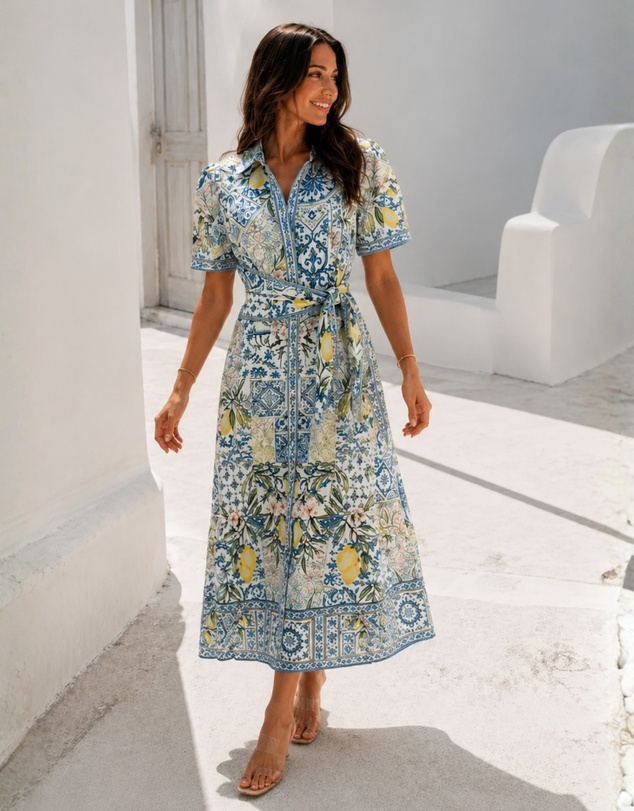 Esther & Co - Azura Dress - Blue Lemon Print