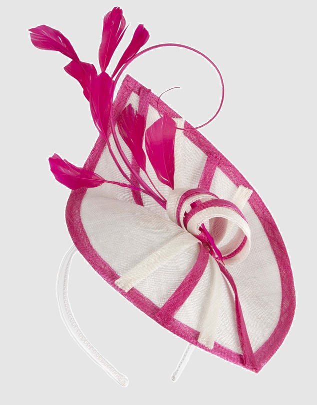 Max Alexander - White and Fuchsia Sinamay Racing Fascinator