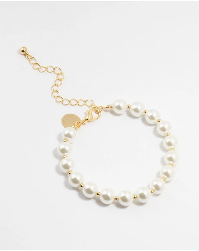 Lovisa - Gold Plated Alternating Medium Pearl & Ball Bracelet
