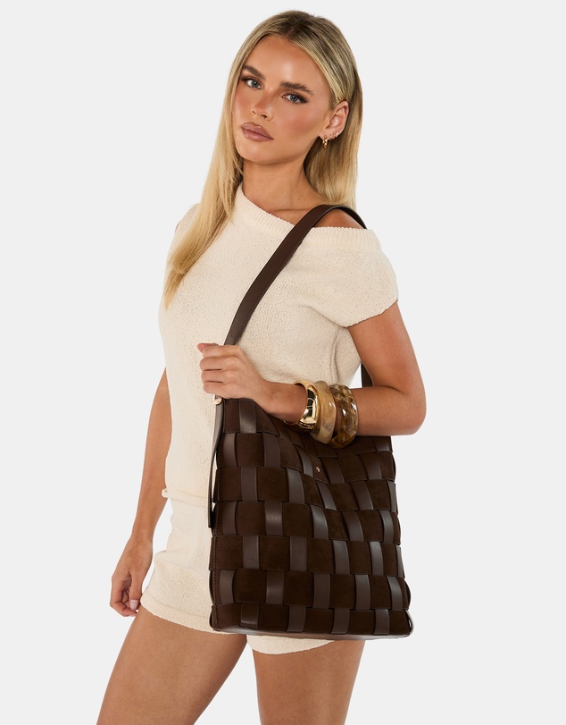 PETA AND JAIN - Roni Suede/PU Woven Bucket Bag