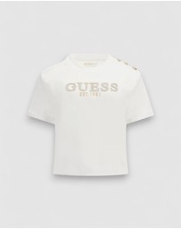 GUESS - Short Sleeve Metal Logo Cropped T-Shirt