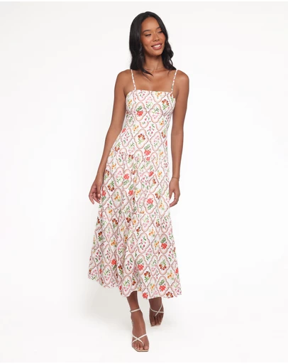 Petal & Pup - Botanique Midi Dress - Coral Wildflower