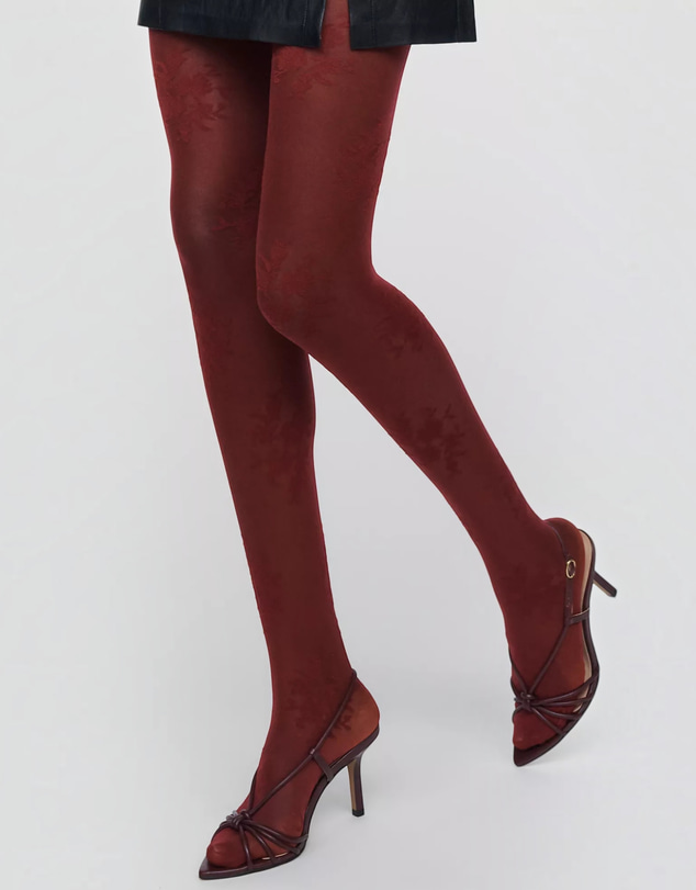High Heel Jungle - Dakota Premium Floral Jacquard Tights - Burgundy