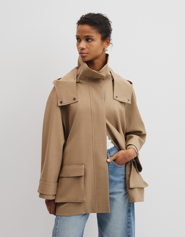 Country Road - Wool Blend Tailored Funnel Coat