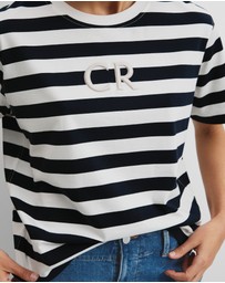 Country Road - Australian Cotton Stripe Cr Logo T-shirt