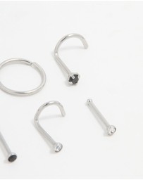 Lovisa - Surgical Steel Black Cubic Zirconia Nose Ring & Stud 6-Pack