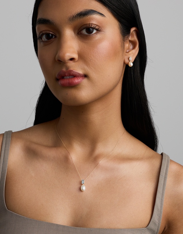 Michael Hill - Multi-Wear Aquamarine and Cultured Freshwater Pearl Drop Stud Earrings in 10kt Yellow Gold