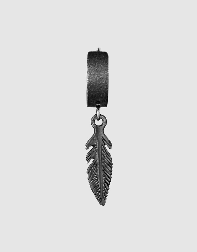 Kuzzoi - ICONIC EXCLUSIVE - Earrings Creole Feather Single Piece in 925 Sterling Silver Oxidized