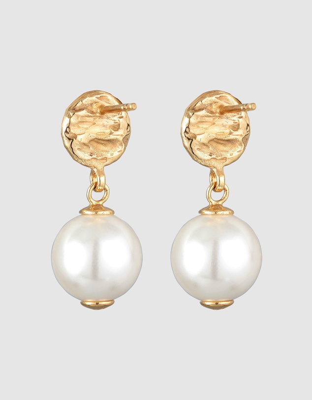 Elli Jewelry - Pearl Coin Stud Earrings in Gold-Plated 925 Silver