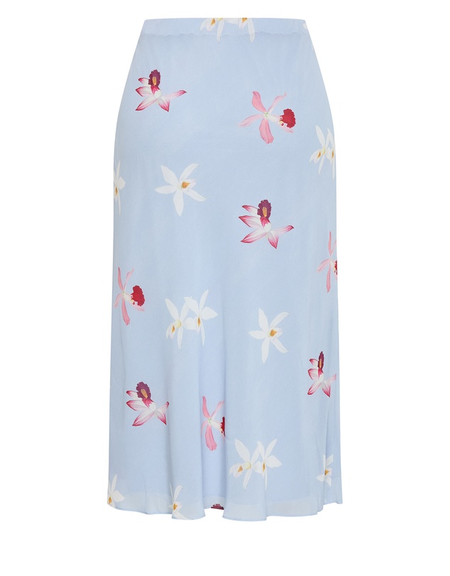 City Chic - Plus size Orchid Print Maxi Skirt - light blue