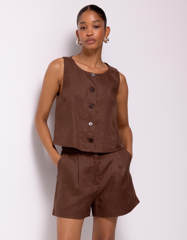 AERE - Linen Button Through Tank