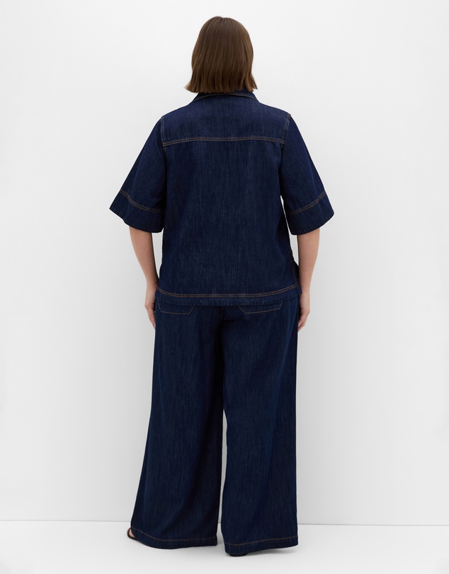 City Chic - Plus size Tiana Short Sleeve Cotton Denim Shirt - dark wash