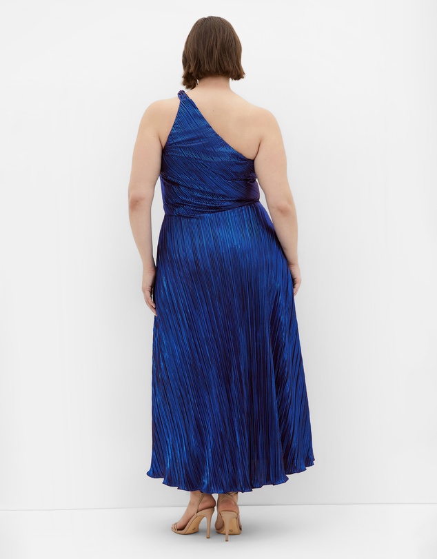 City Chic - Plus size Kamila One Shoulder Metallic Dress - navy